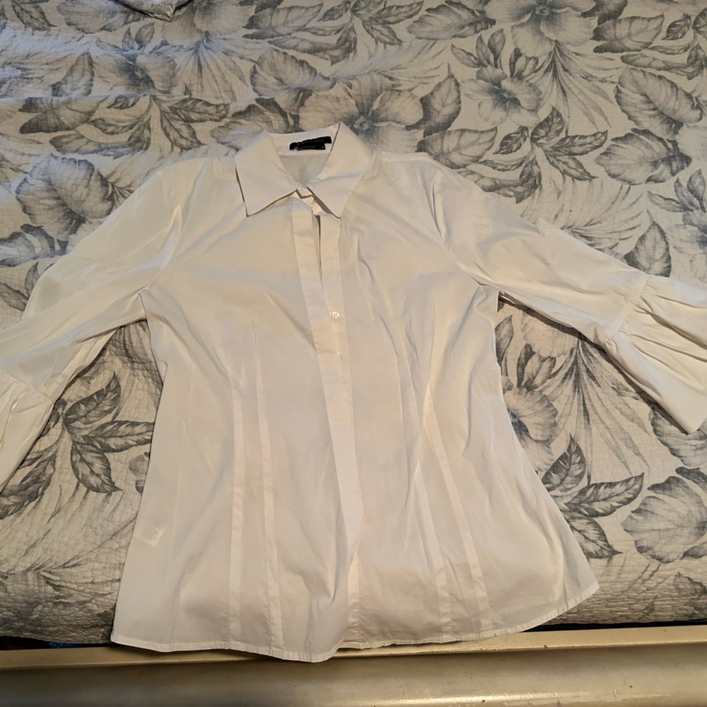 White Button-Up Blouse with Flared Cuffs